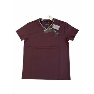 NWT Stone‎ Falcon Mens Pullover V-Neck Shirt Sz L Short Sleeve Maroon Breathable